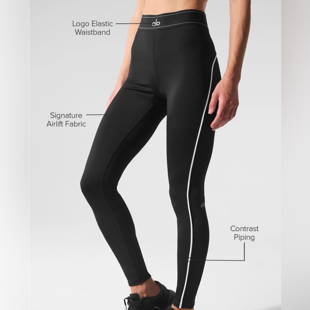 ALO Yoga Black Leggings with White Stripe Detail